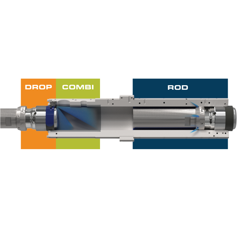 A inside look at a die casting rod, showing the rod, combi and drop.