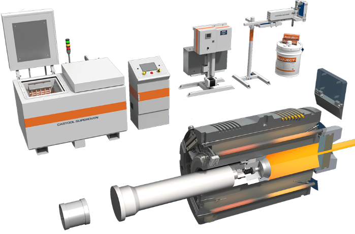 A look at all the different extrusion systems, Once is a complete system with control panel. a close up look with a stem and spacer inside a container.