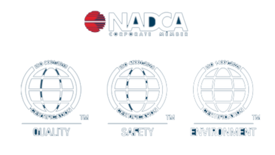 NADCA transparent logo with three globes below with the words Quality, Safety, and Environment wrote under each globe.